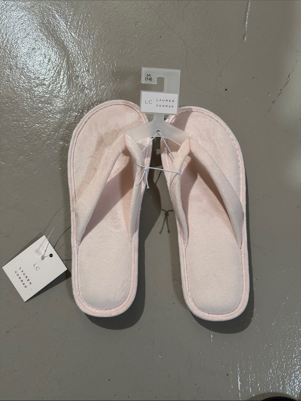 LC Lauren Conrad Pale Pink Plush Flip Flop Slippers